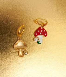 1960s Mini Mushroom Gold Hoop Earrings