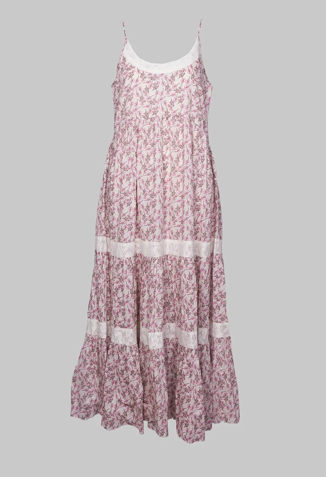 Floral Rosa Print A Line Dress with Thin Straps