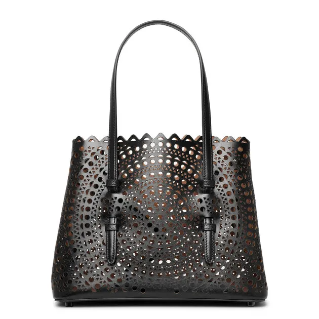 Alaïa Mina 25 vienne circulaire black leather tote bag