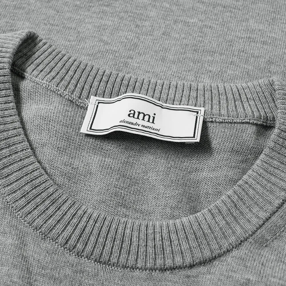 AMI Wolf Patch Crew KnitHeather Grey
