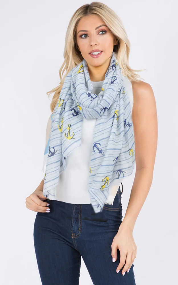 Anchor Stripe Print Scarf for Women - EAS9897