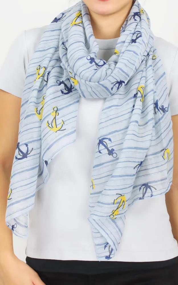 Anchor Stripe Print Scarf for Women - EAS9897