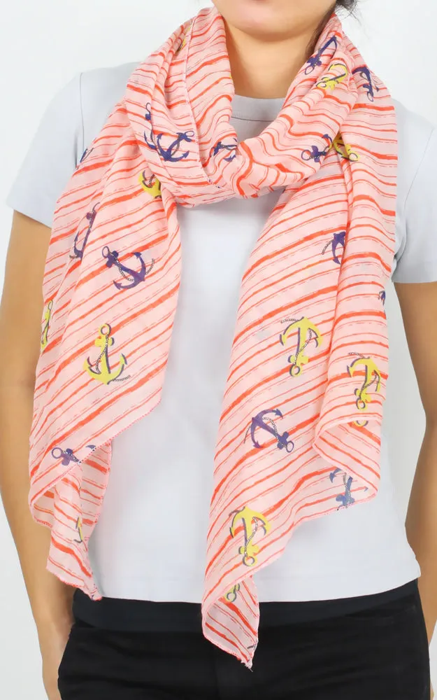 Anchor Stripe Print Scarf for Women - EAS9897