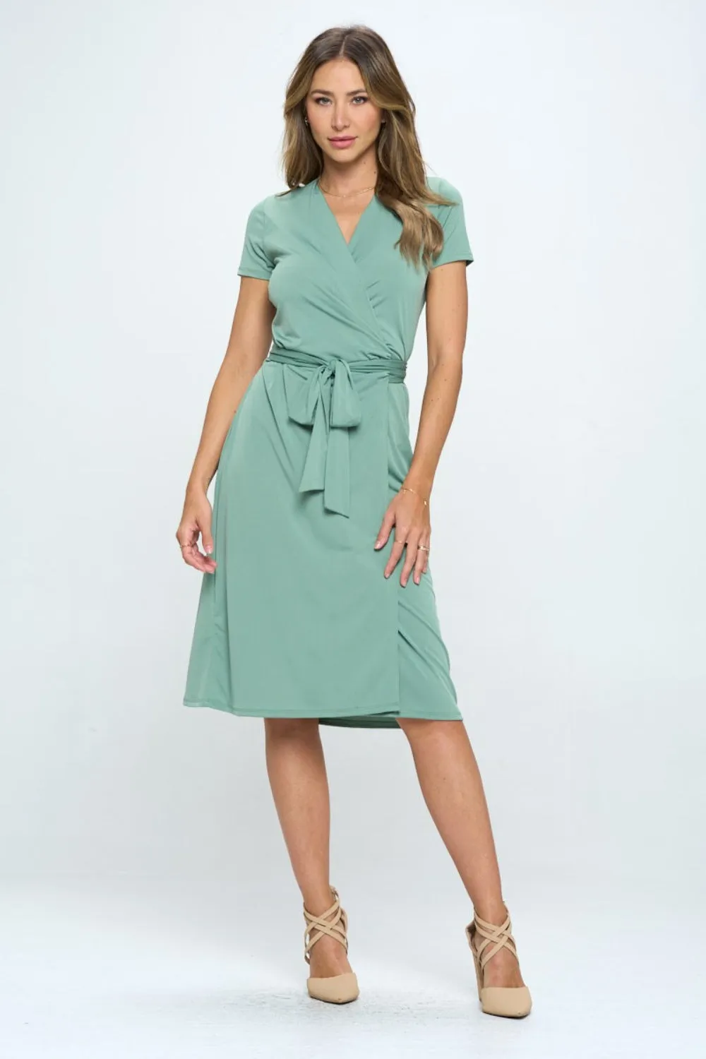 Tie Front Short Sleeve Dress - Angie Surplice