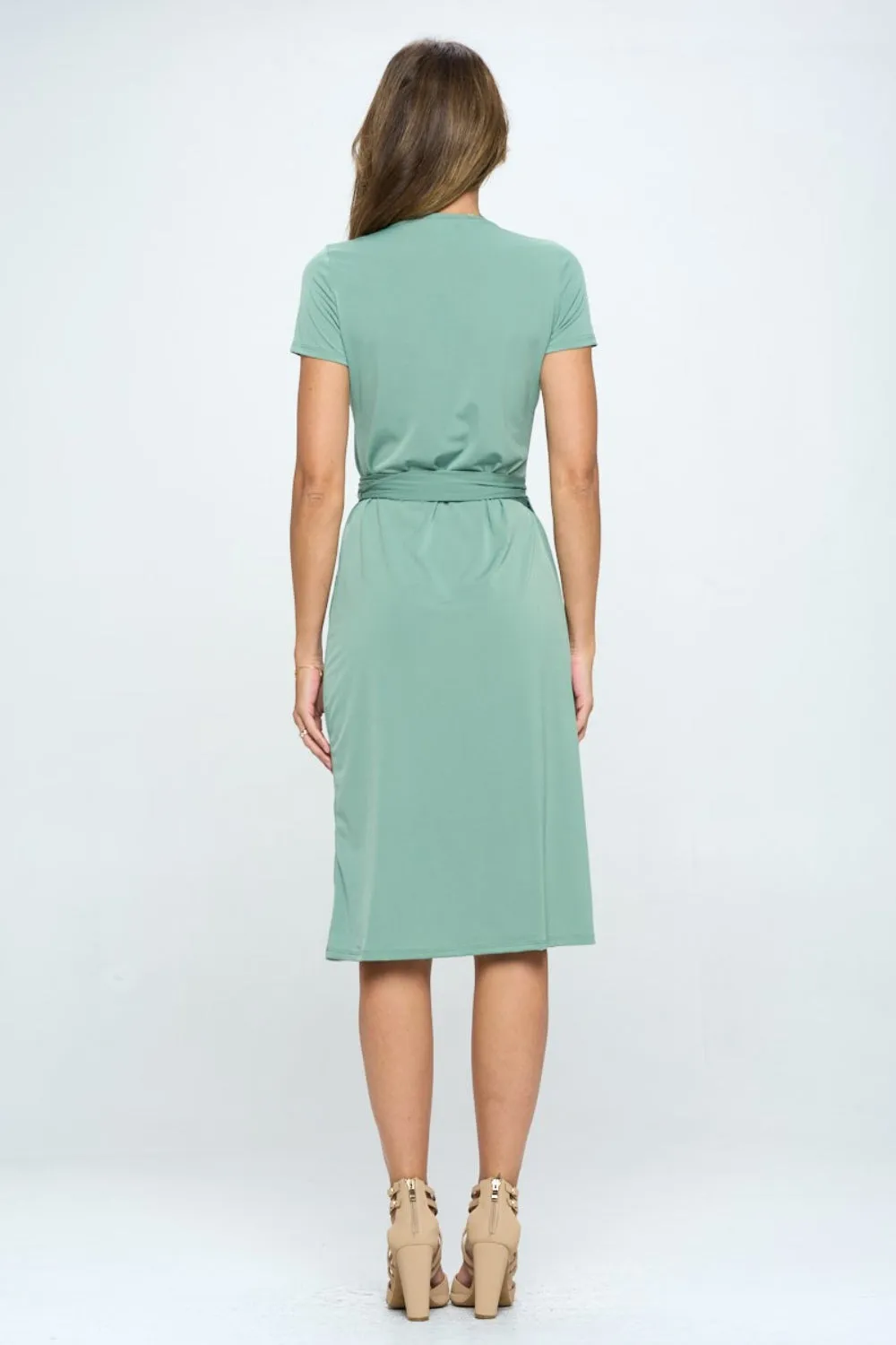 Tie Front Short Sleeve Dress - Angie Surplice