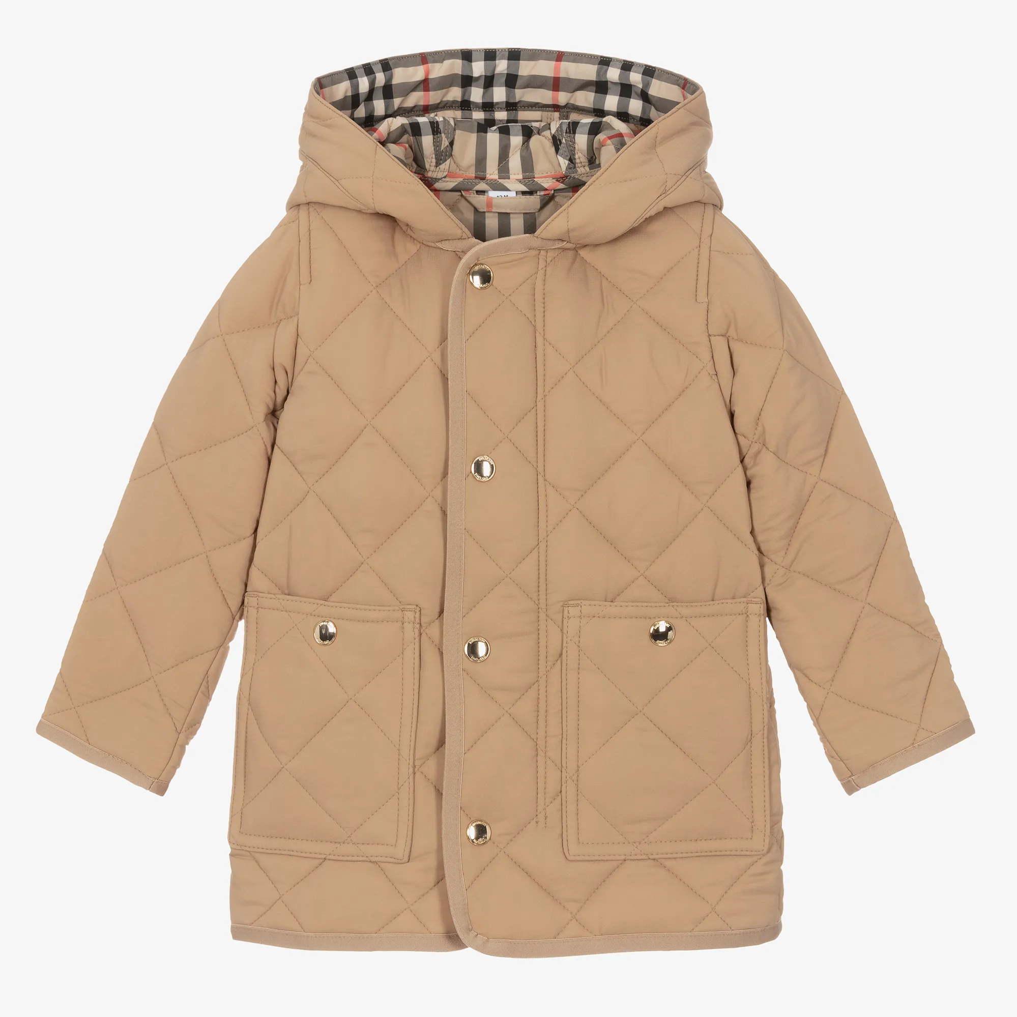 Baby Boys Dark Beige Diamond Quilted Coat