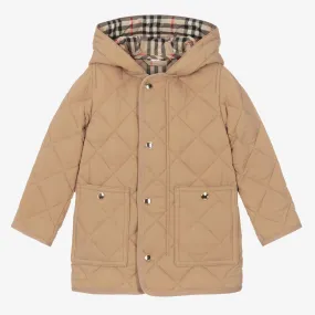 Baby Boys Dark Beige Diamond Quilted Coat