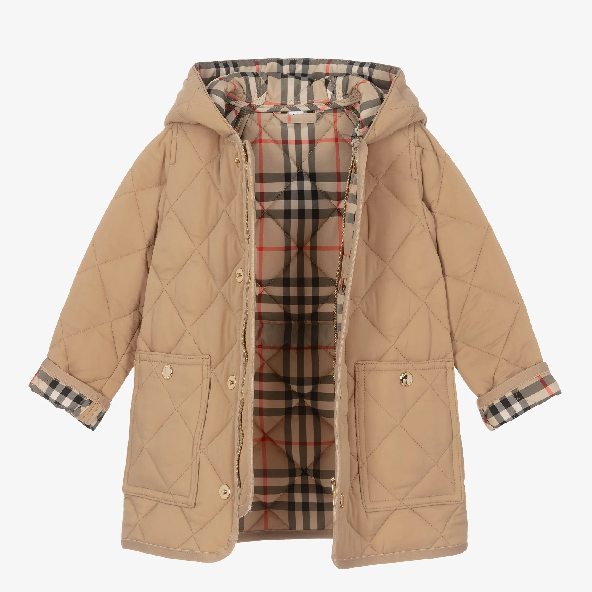 Baby Boys Dark Beige Diamond Quilted Coat