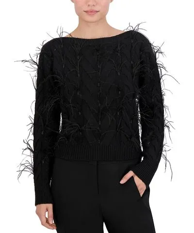 Bcbgmaxazria Feathered Cable Knit Sweater