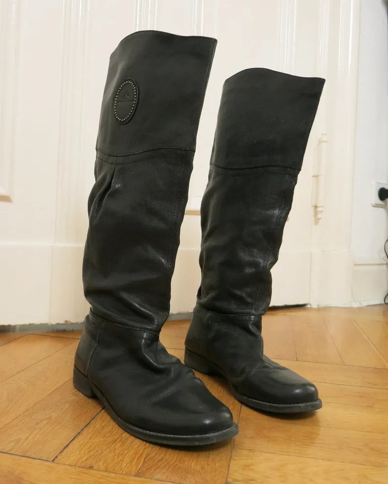 Black leather equestrian boots