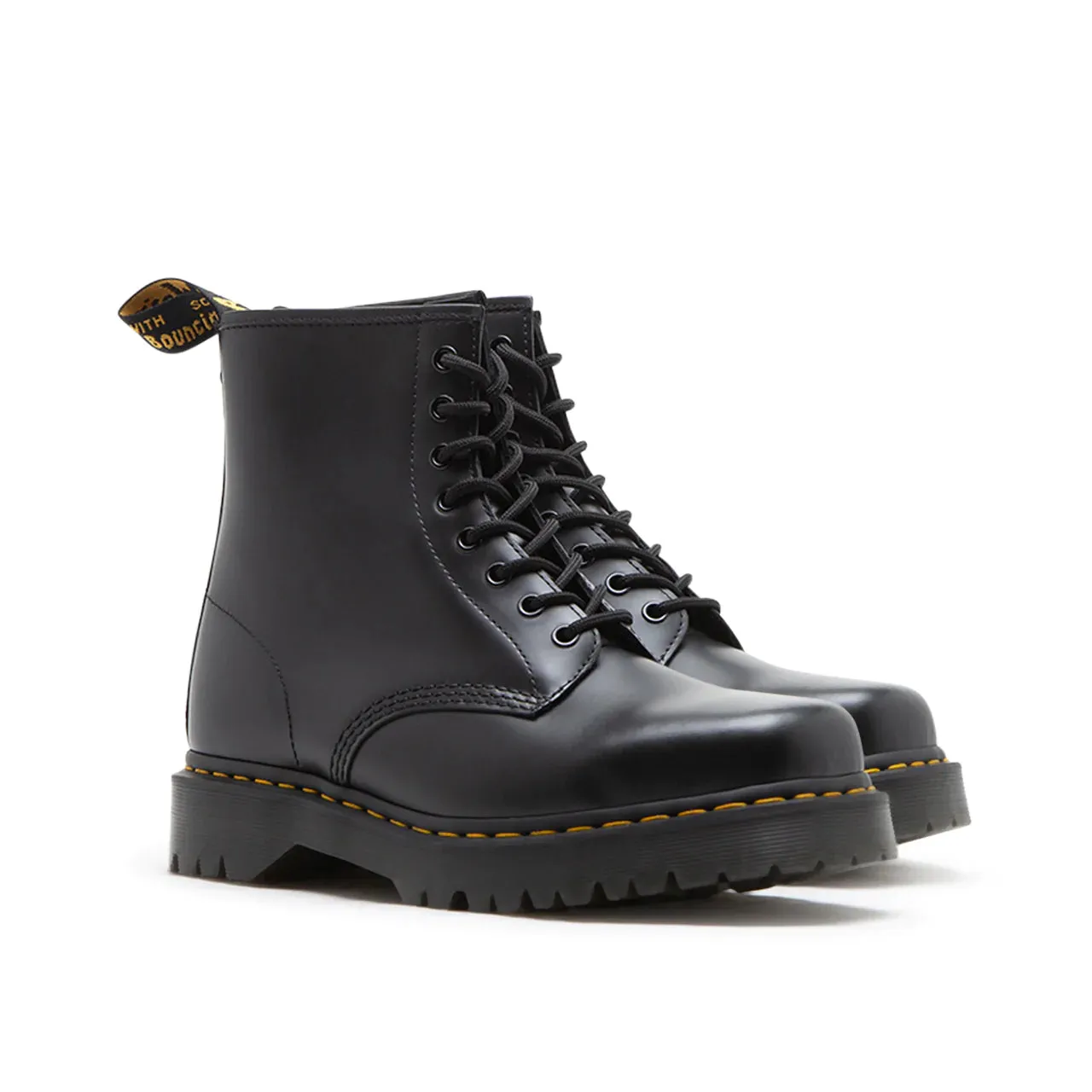 Black Leather Lace Up Boots with Squared Toe