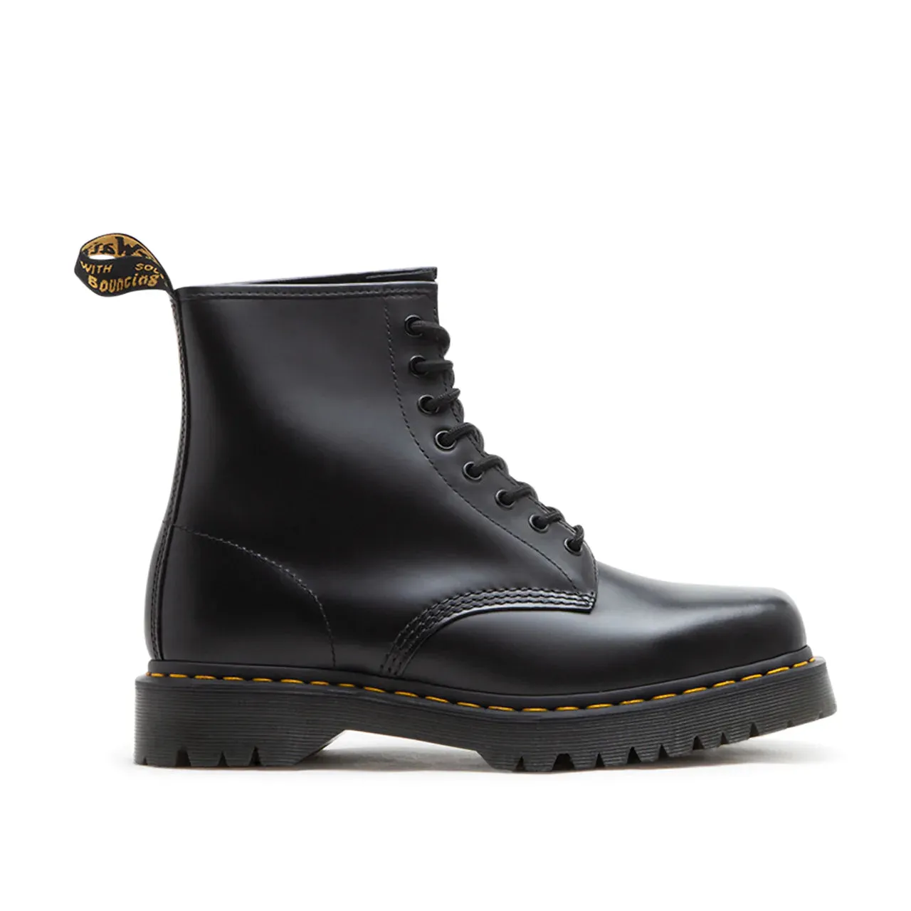 Black Leather Lace Up Boots with Squared Toe