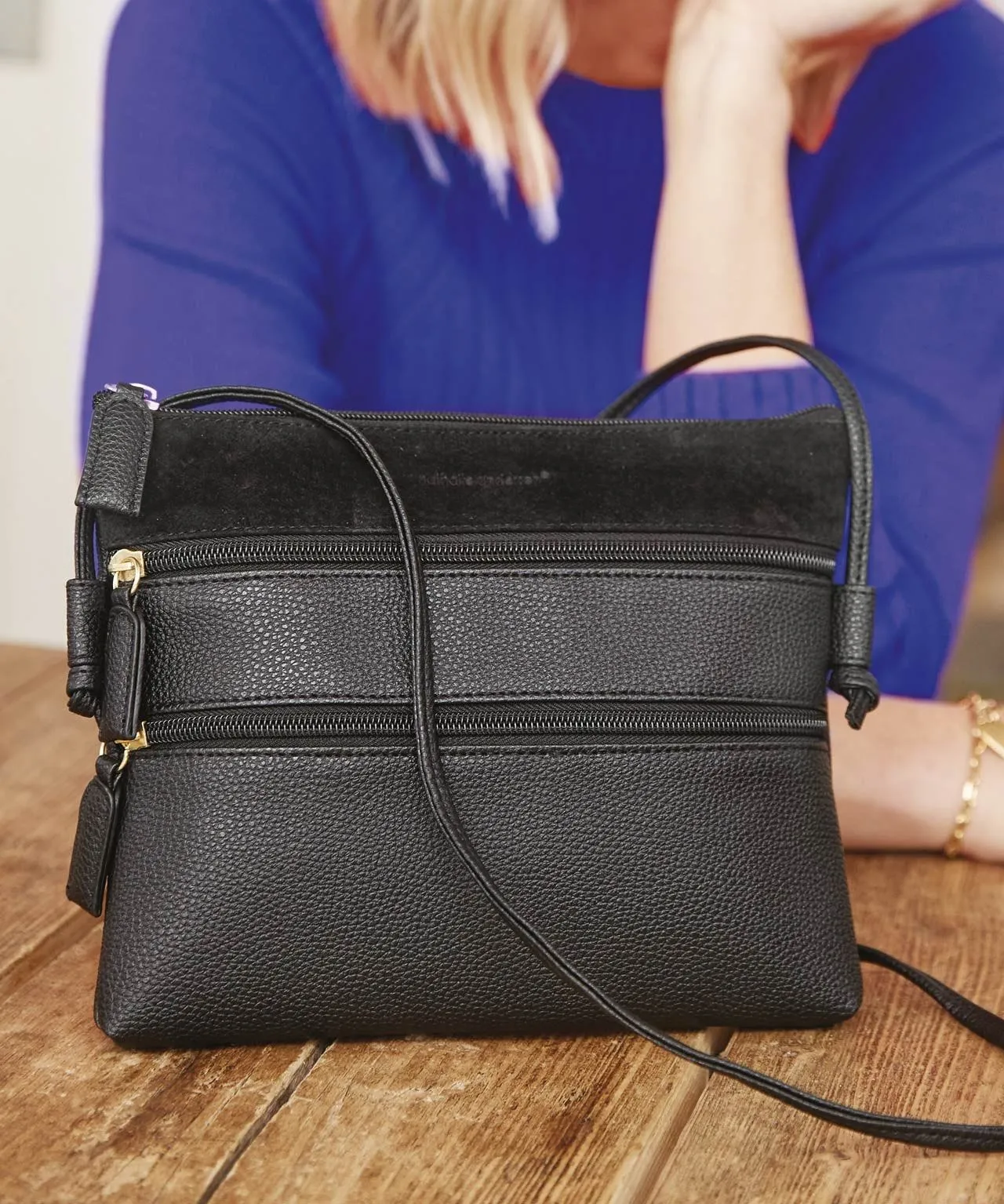 Black Multi-Compartment Zippered Bag