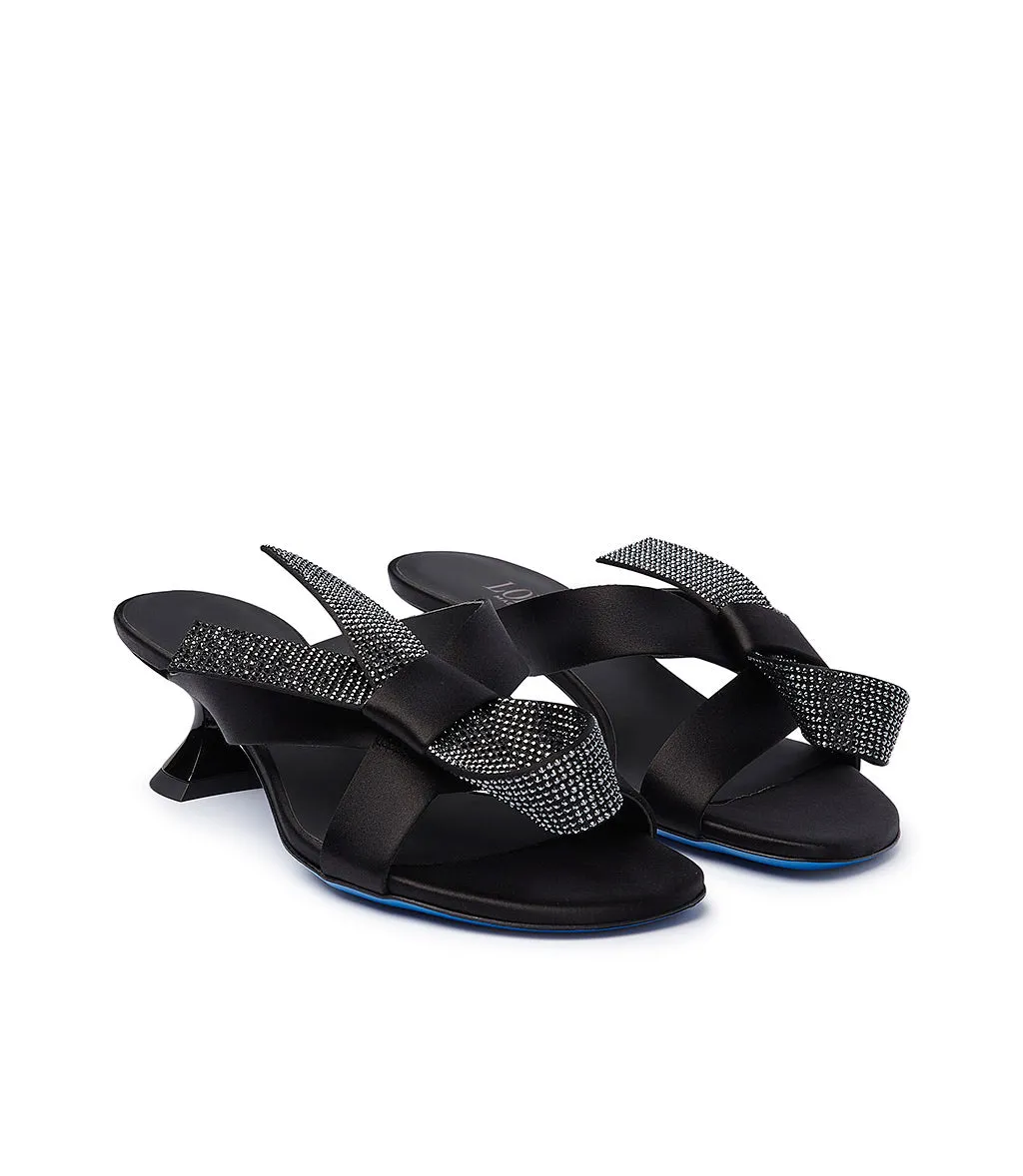 Black Rhinestone Satin Sandals