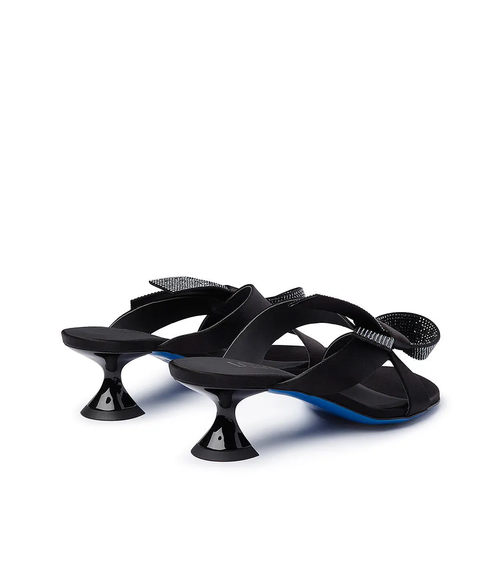 Black Rhinestone Satin Sandals