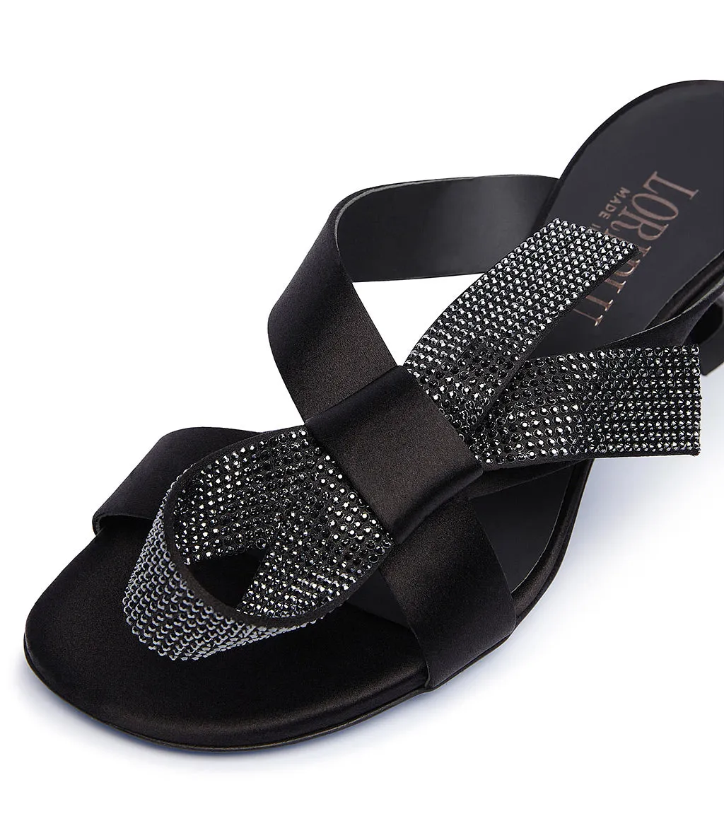 Black Rhinestone Satin Sandals