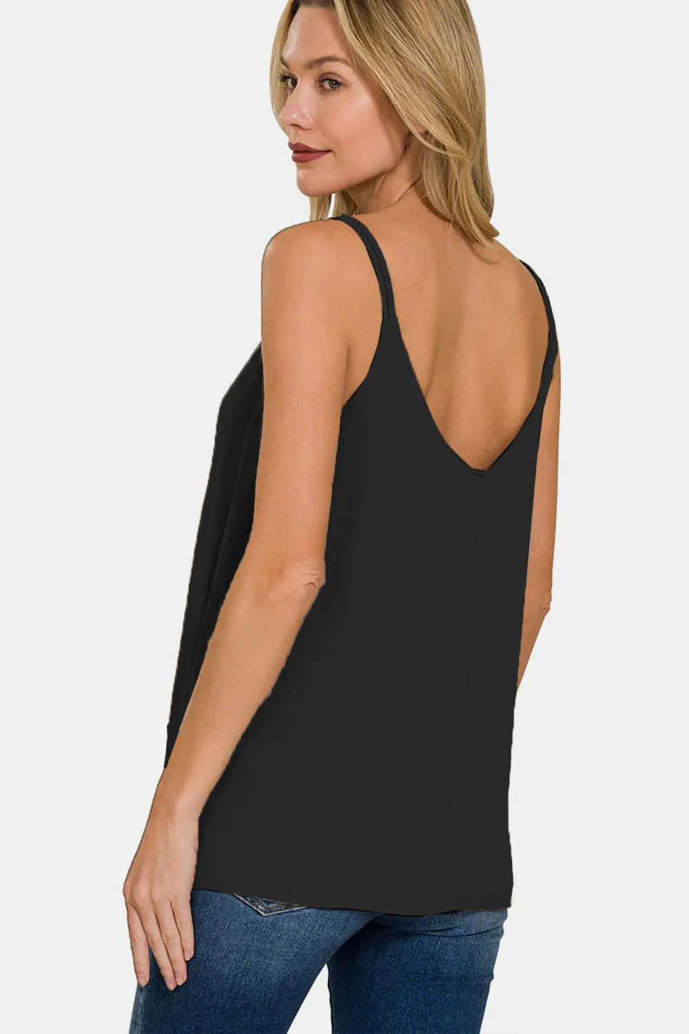 Black V-Neck Cami with Double Spaghetti Straps