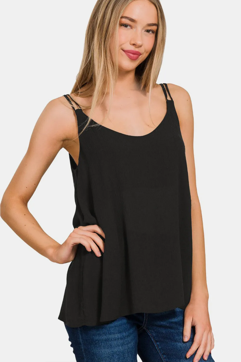 Black V-Neck Cami with Double Spaghetti Straps