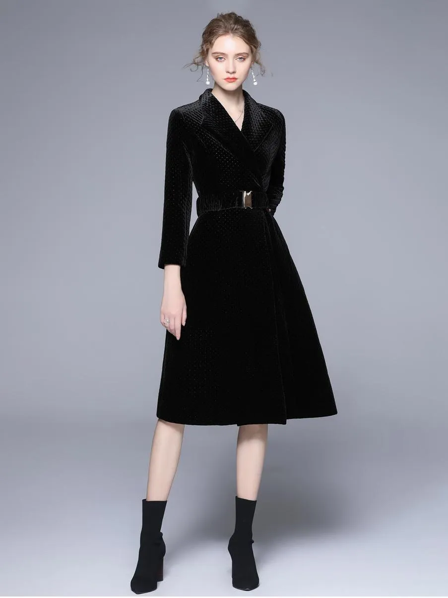 Black Winter Wrap Coat with Turndown Collar for Women