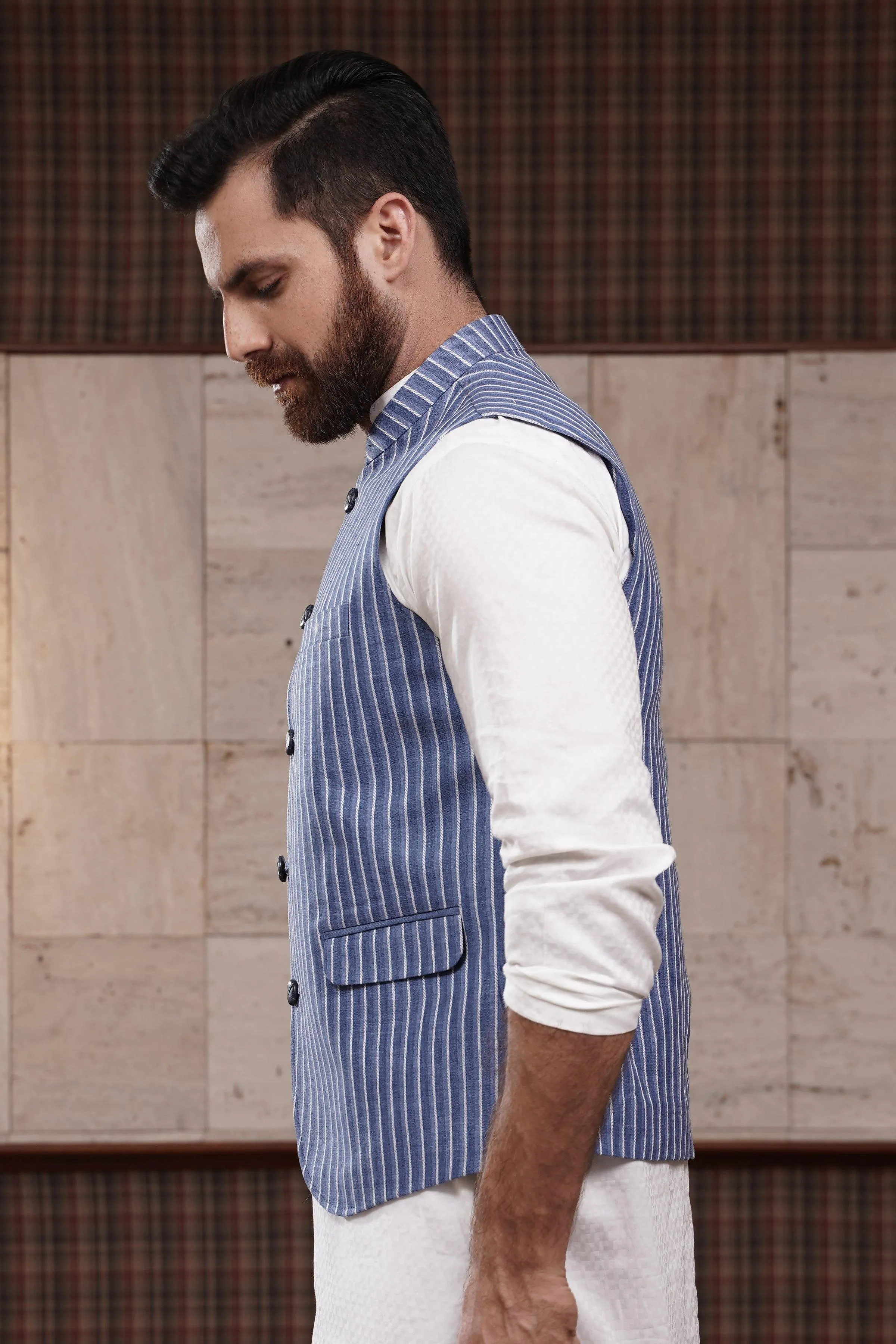 Blue and White Striped Waistcoat