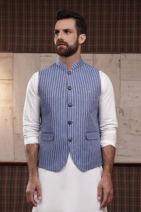 Blue and White Striped Waistcoat