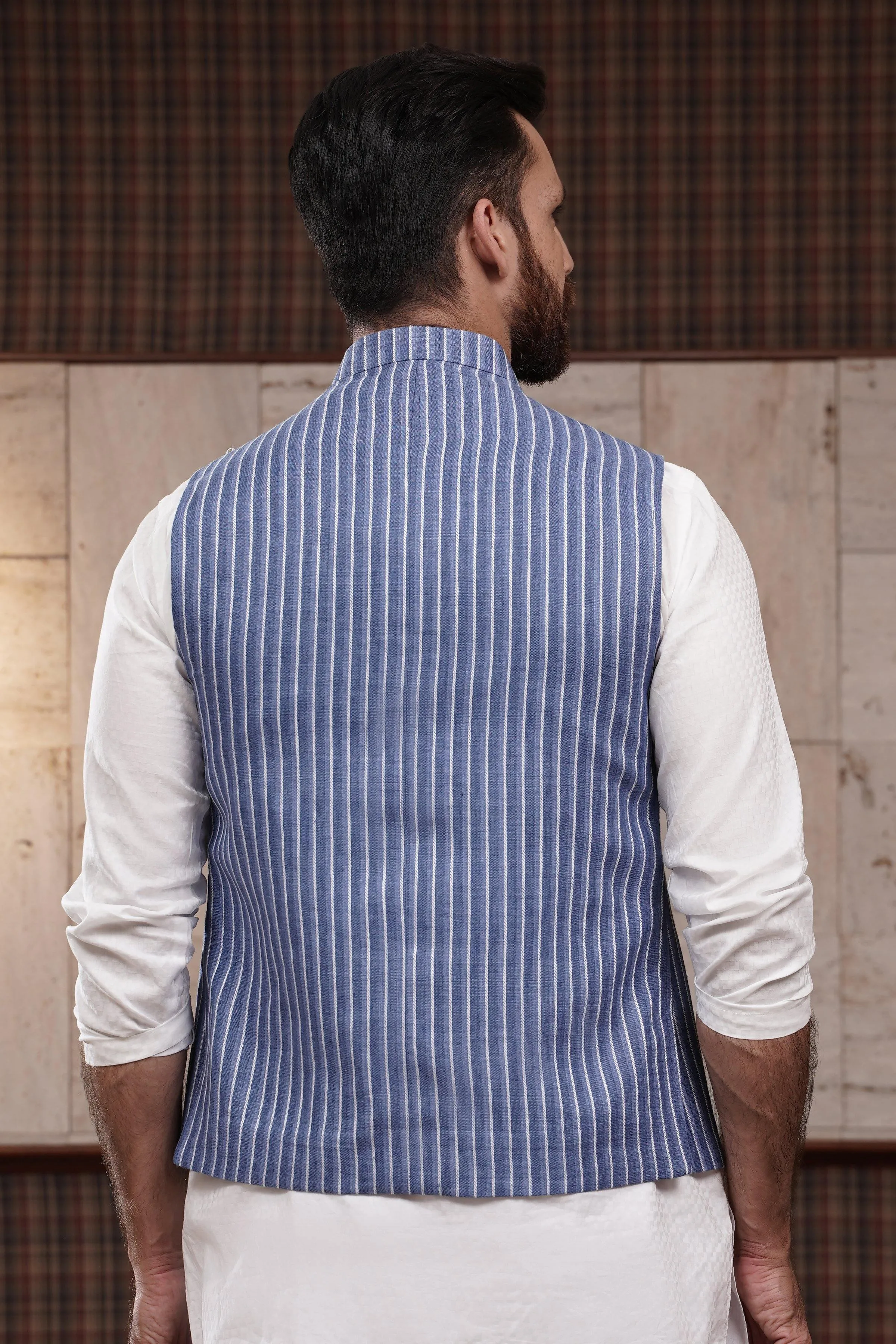 Blue and White Striped Waistcoat