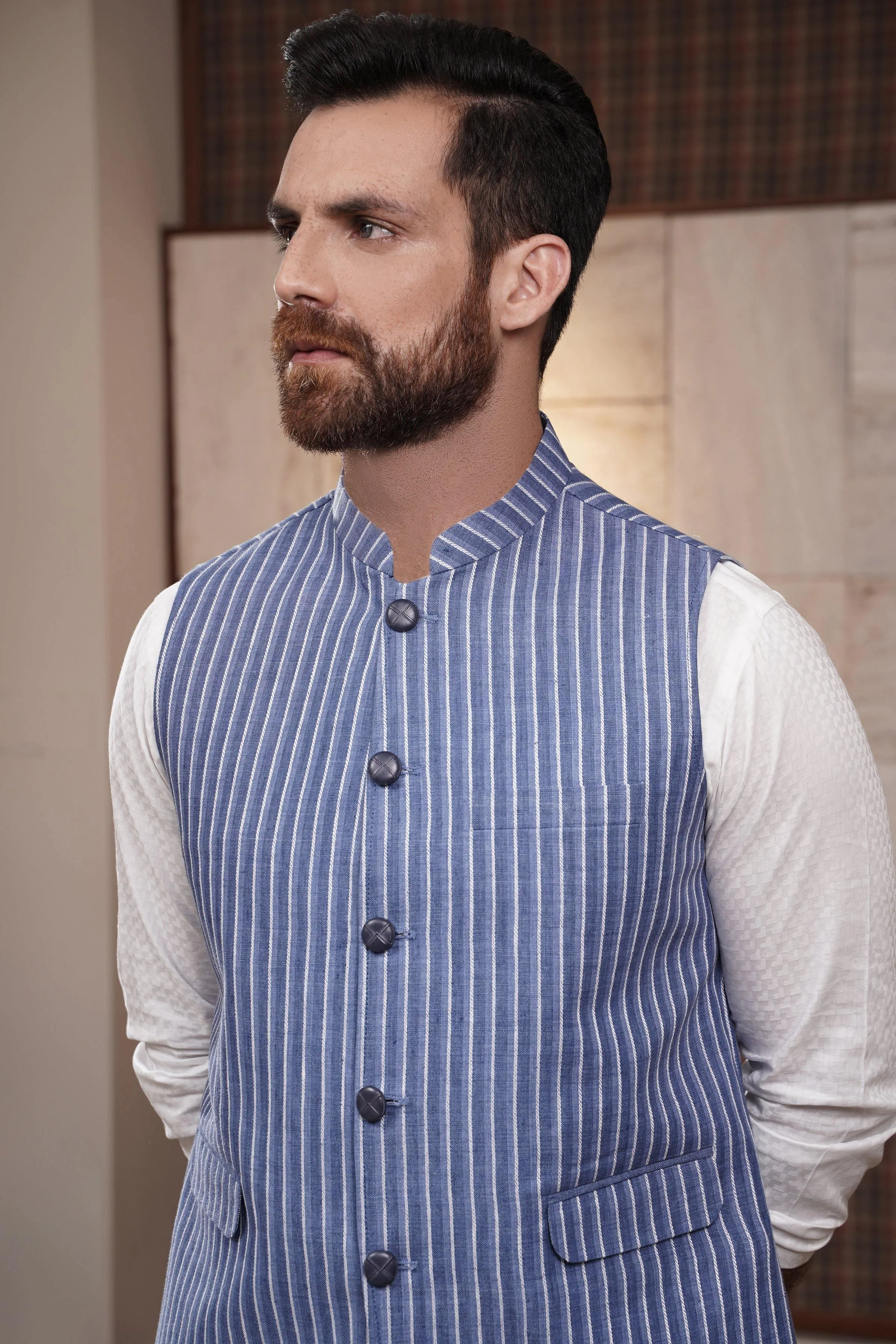 Blue and White Striped Waistcoat