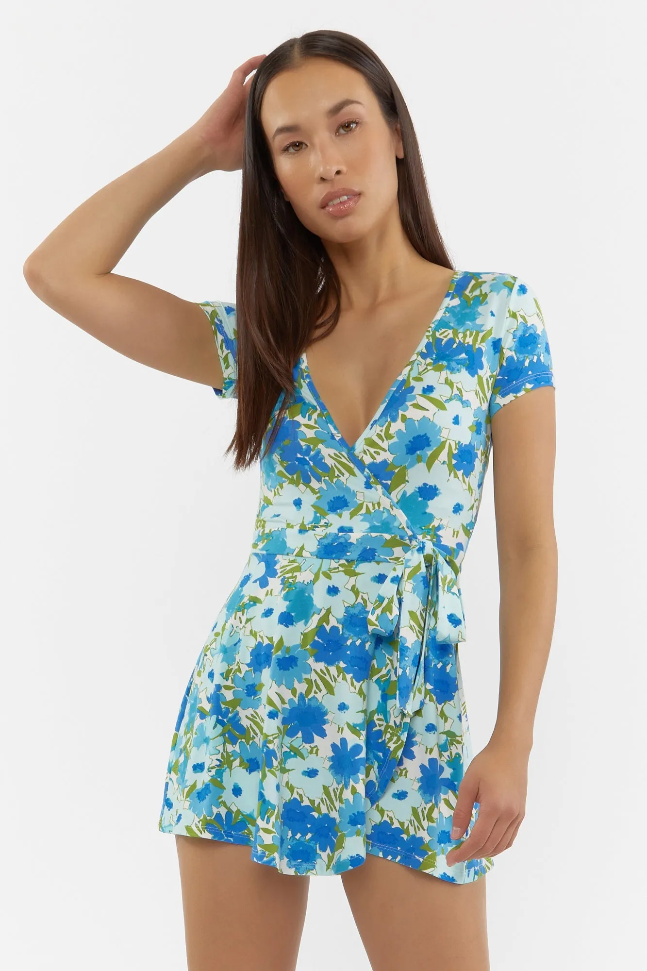 Blue Flower Pattern Playsuit