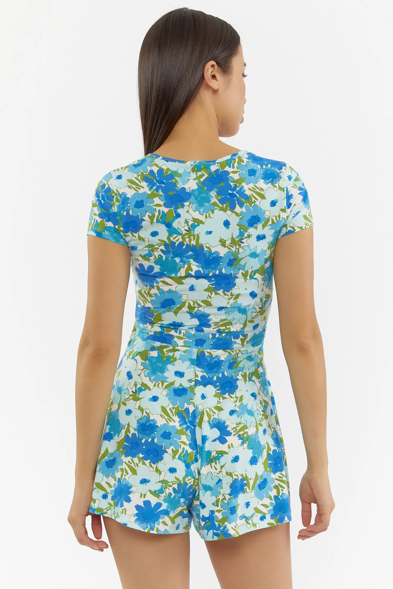 Blue Flower Pattern Playsuit