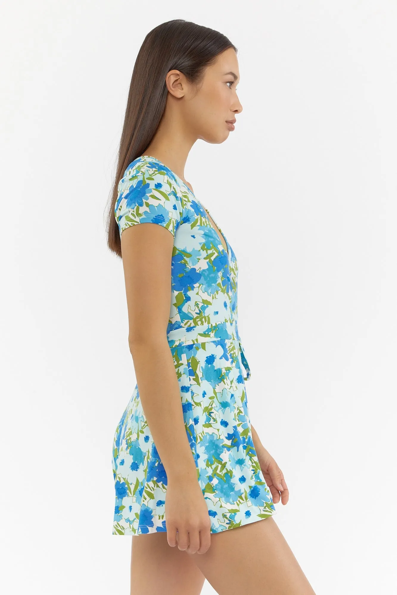 Blue Flower Pattern Playsuit