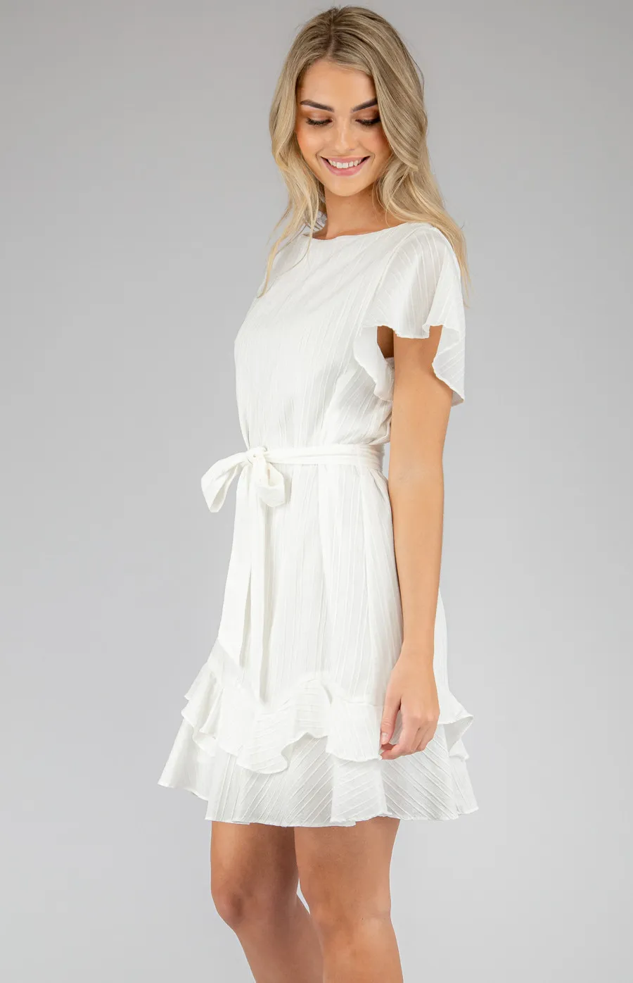 Boat Neck Dress with Ruffle Sleeves