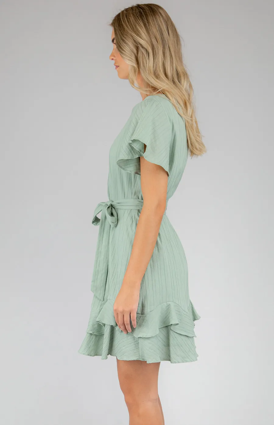 Boat Neck Dress with Ruffle Sleeves