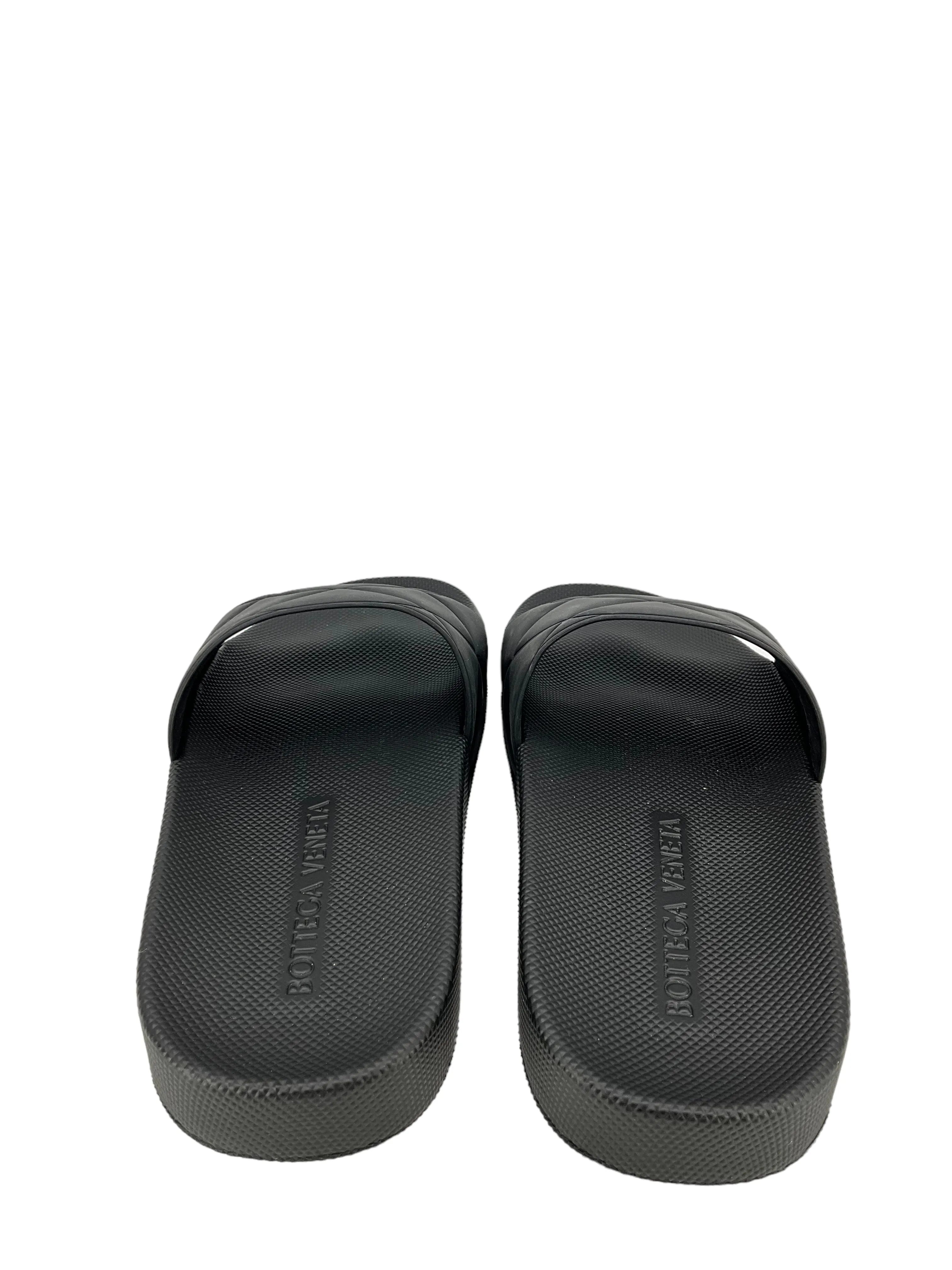 Bottega Veneta Black Rubber Slide Sandals Size 8