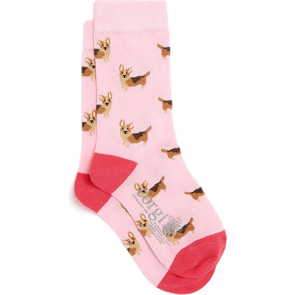 Great British Cotton Socks - Pink Corgi Dogs.