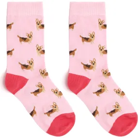 Great British Cotton Socks - Pink Corgi Dogs.