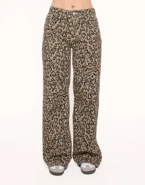 Brown Heart Print Jeans