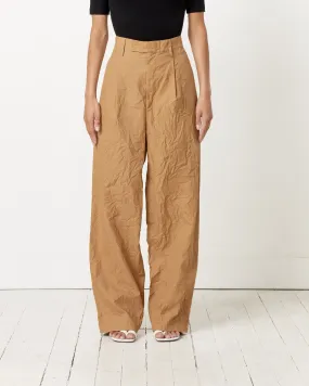 Brown Twill Pants with Wrinkled Design