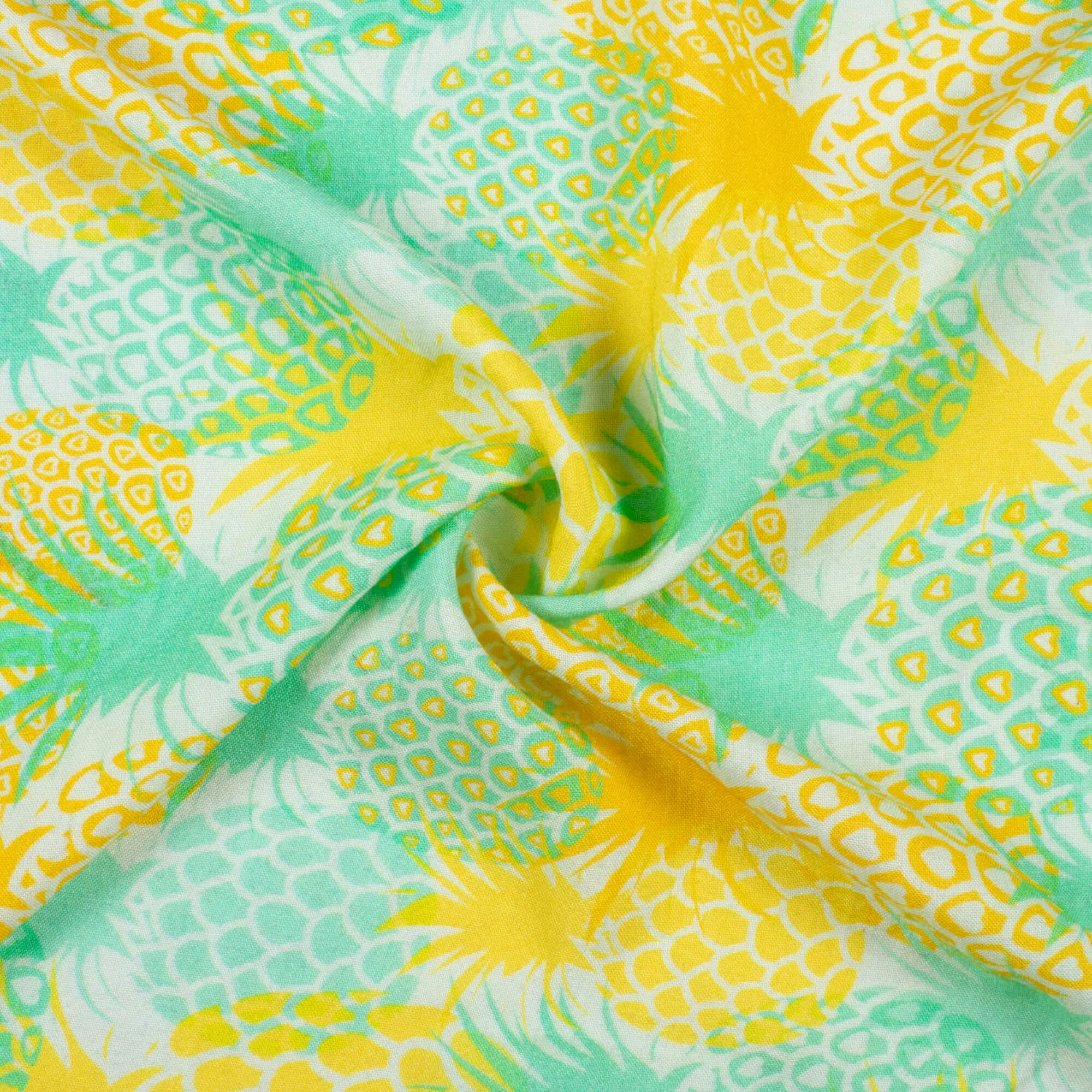 Bumblebee Yellow and Persian Green Digital Print Viscose Rayon Fabric - 58 Width