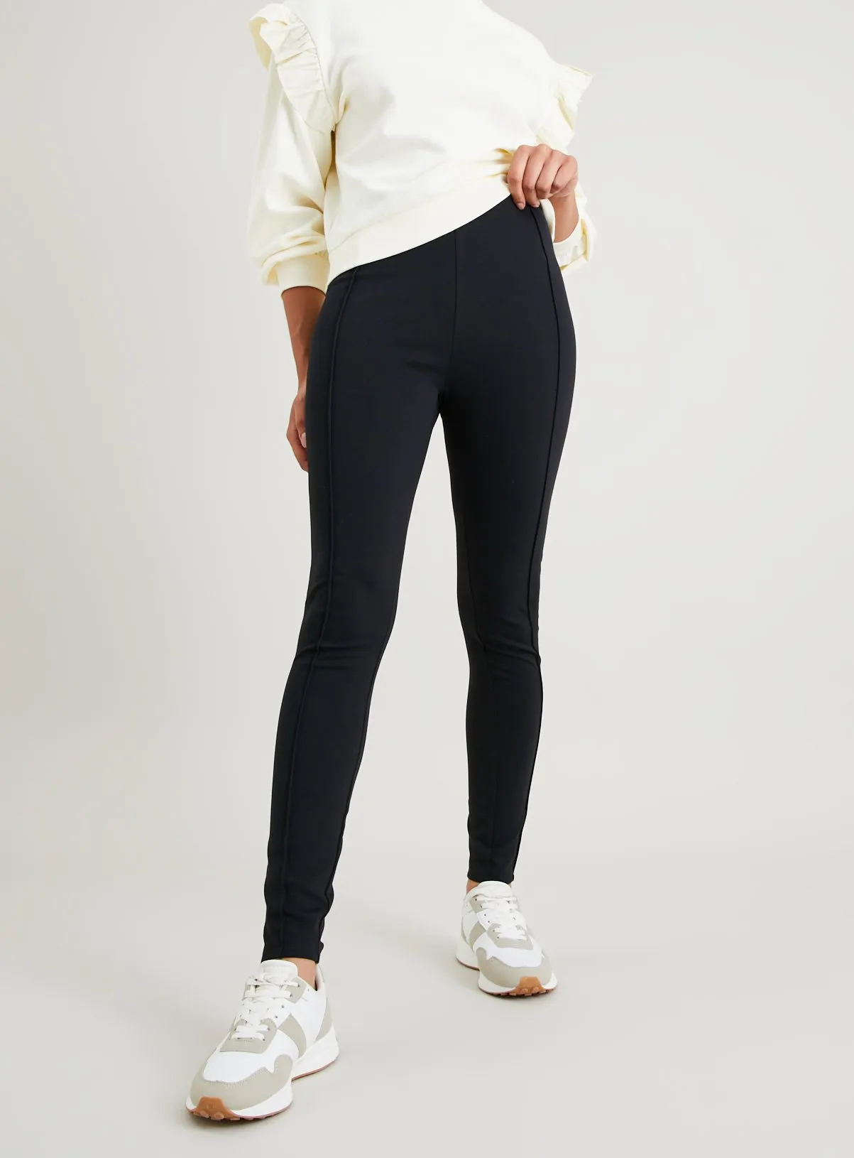 Black Smart Ponte Pintuck Leggings 20L | Tu