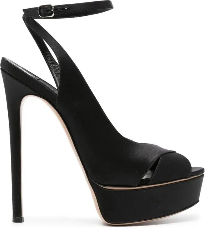 Casadei Flora Jolly 140mm Satin Sandals in Black