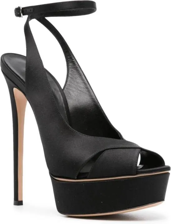 Casadei Flora Jolly 140mm Satin Sandals in Black