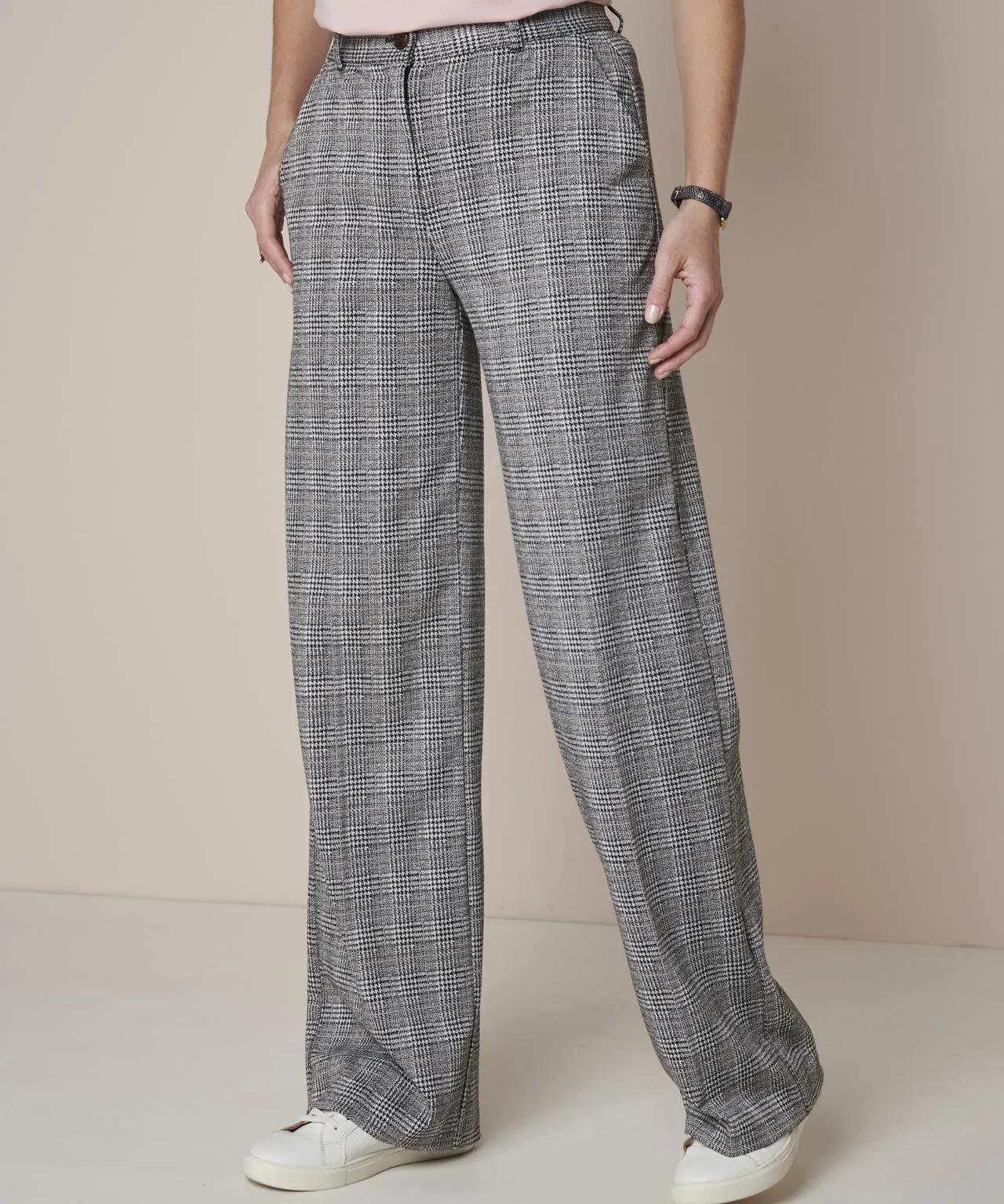 Check Print Wide-leg Trousers