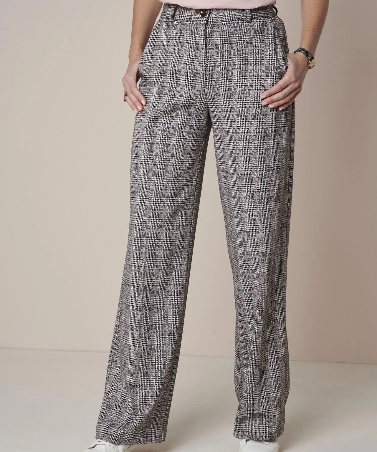 Check Print Wide-leg Trousers