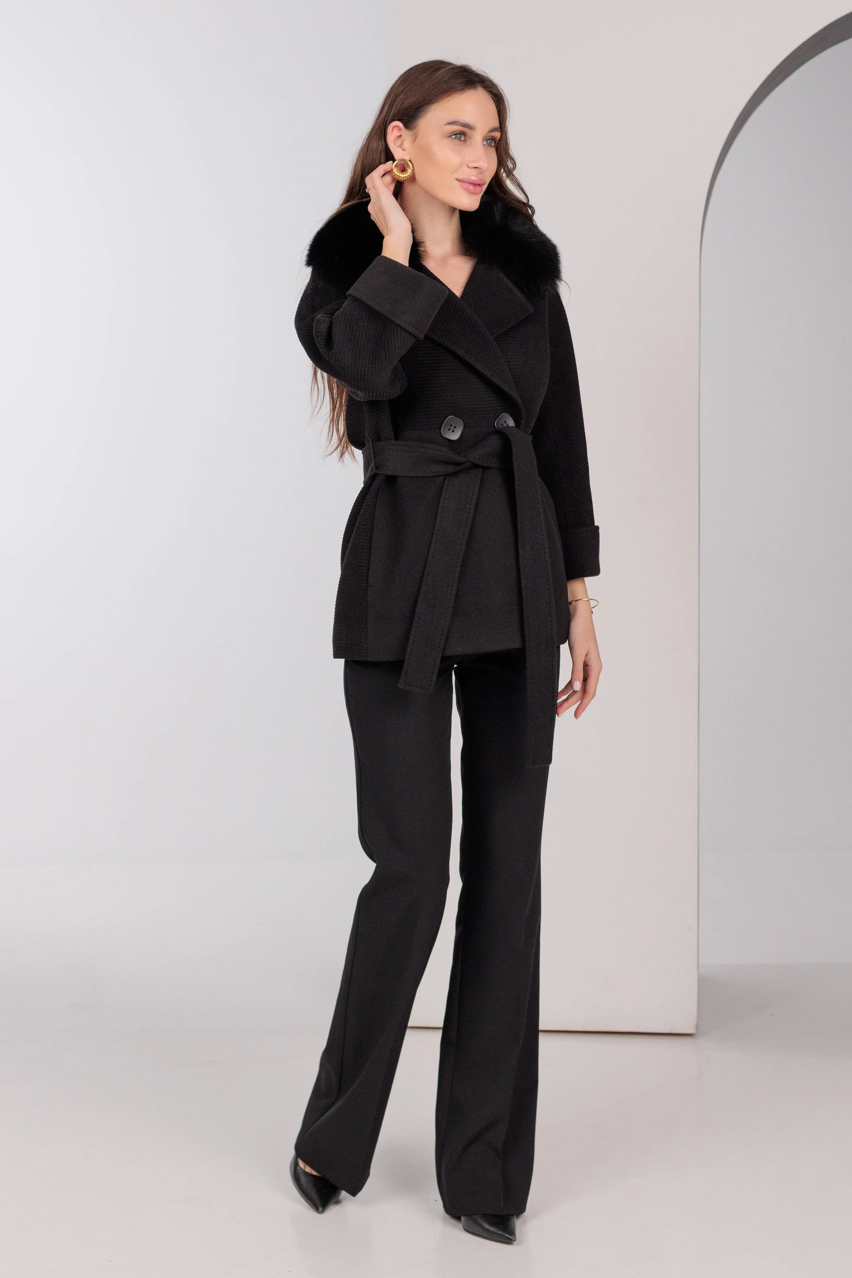 Chic Polar Fox Cashmere Wool Coat