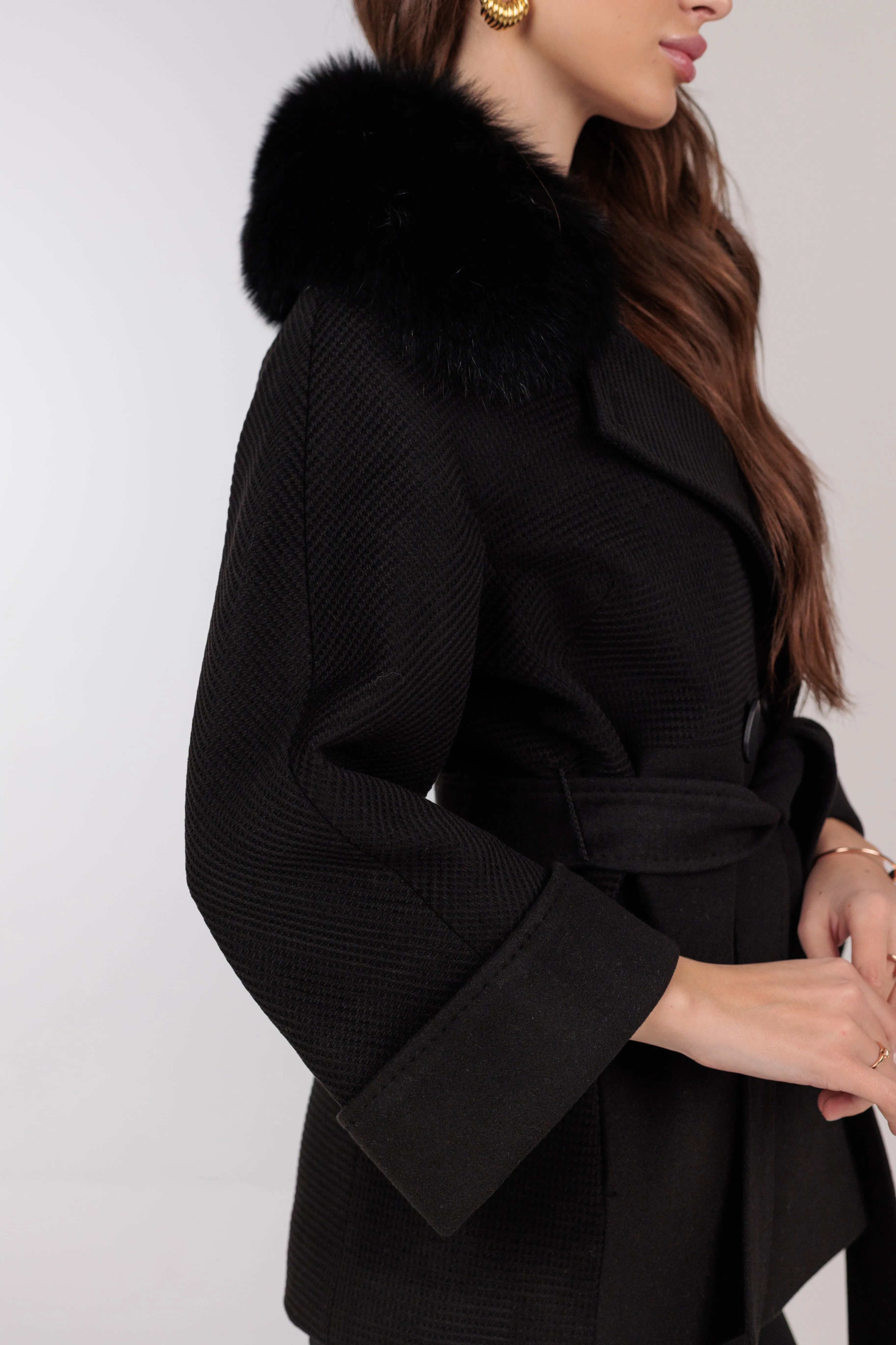 Chic Polar Fox Cashmere Wool Coat