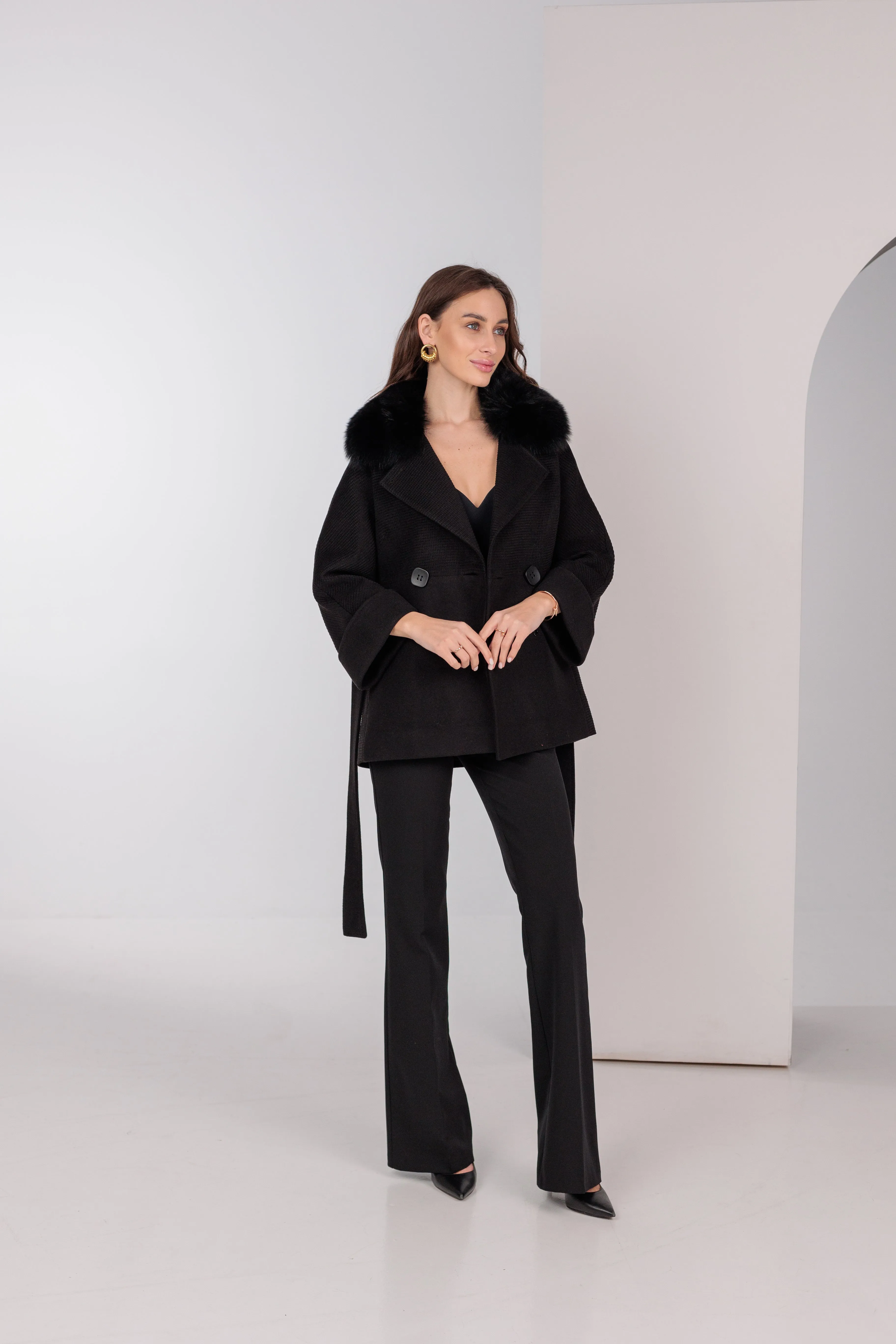 Chic Polar Fox Cashmere Wool Coat