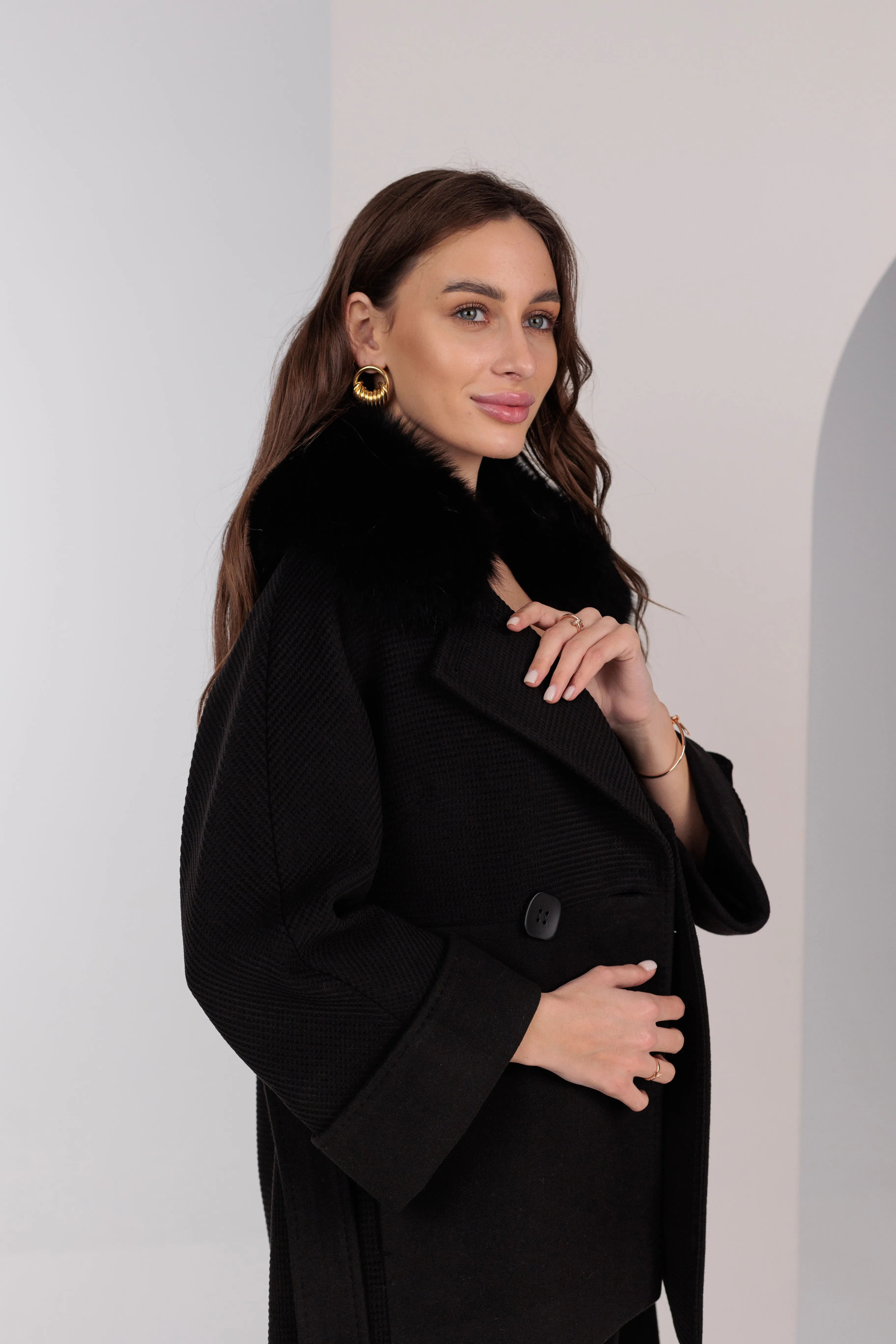 Chic Polar Fox Cashmere Wool Coat