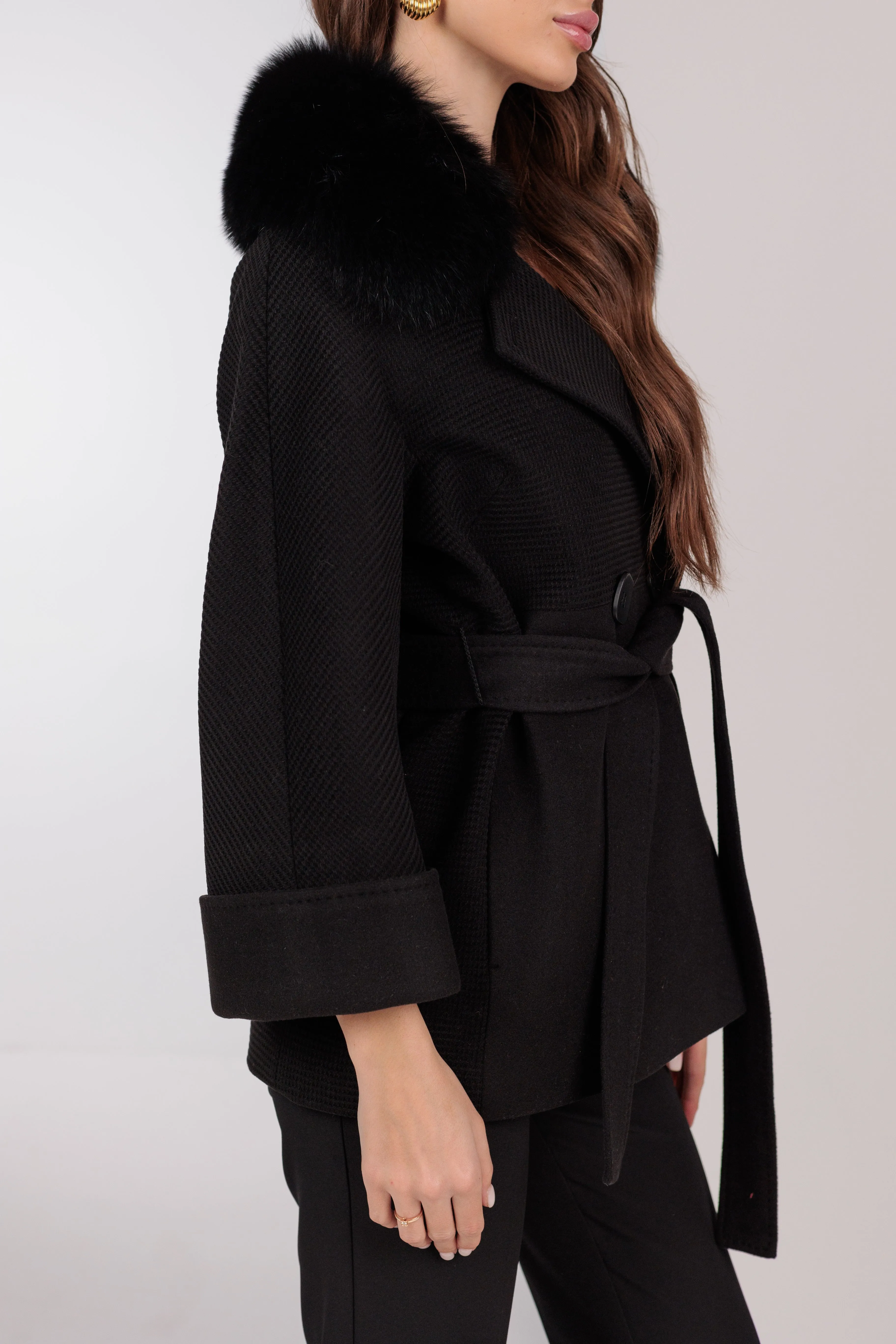 Chic Polar Fox Cashmere Wool Coat