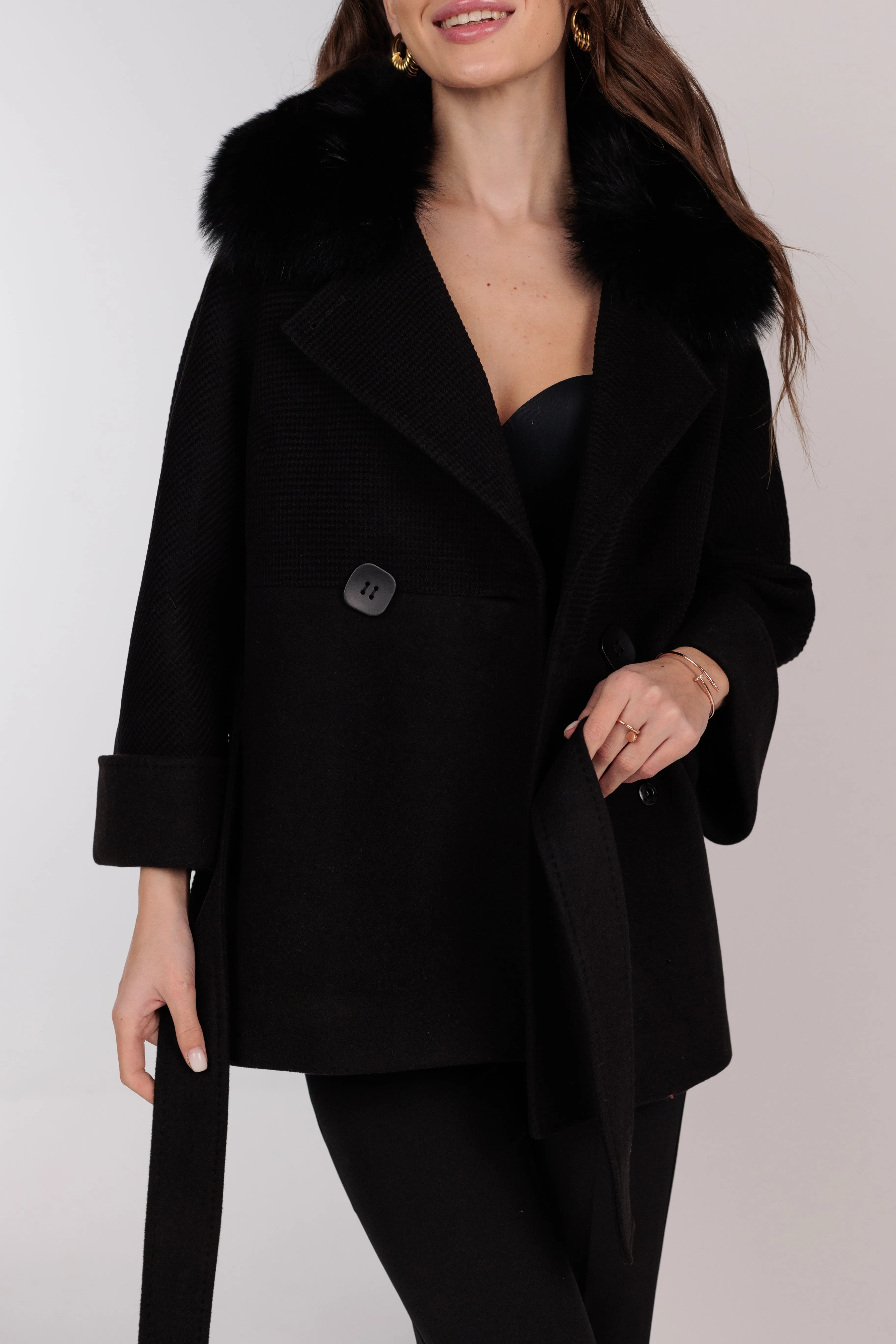 Chic Polar Fox Cashmere Wool Coat