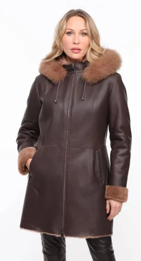 Chocolate brown sheepskin coat for women - Aurelia